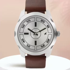 Fastrack  Treandy Analog Silver Dial Brown Leather Strap Men's Watch