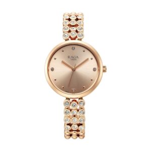 Titan Raga Showstopper Quartz Analog Rose Gold Dial Metal Strap Watch for Women